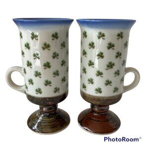 Vintage Irish Whiskey Footed Mug Cup Pair Shamrock Otagiri Japan Ceramic Celtic